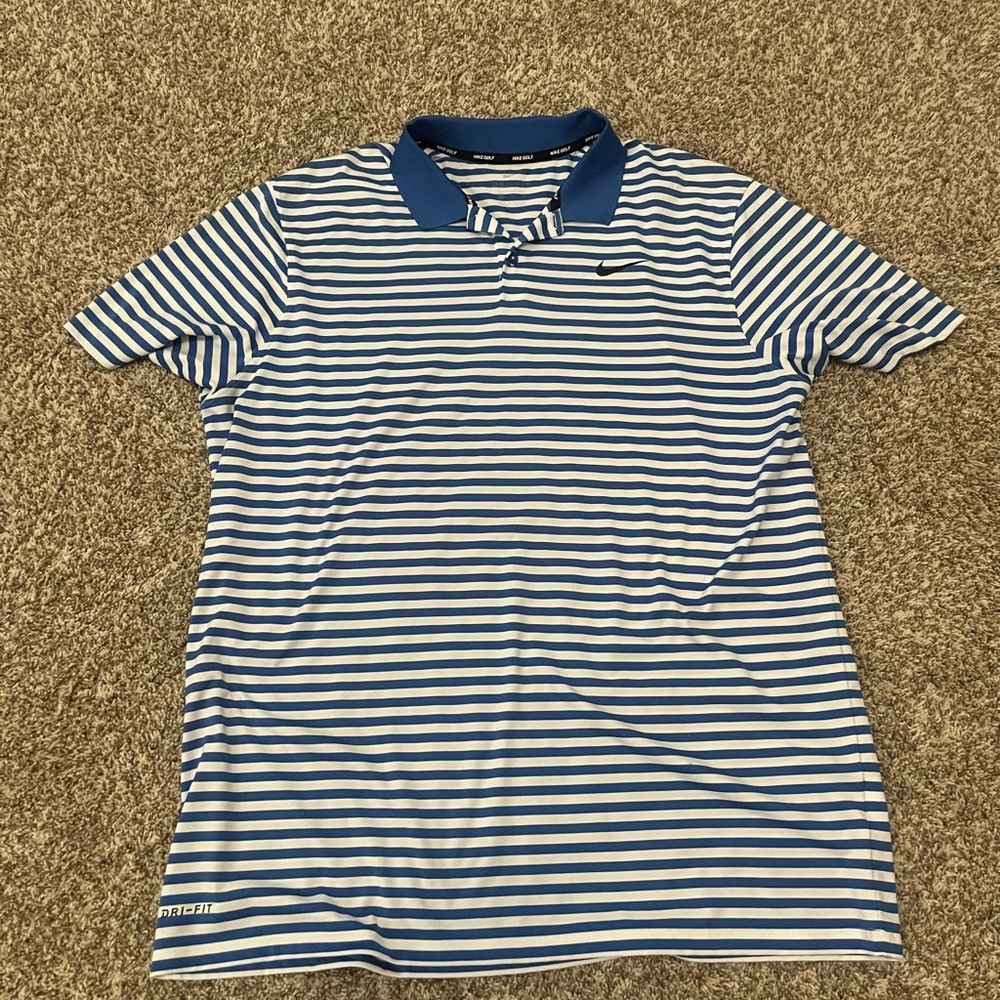 Nike Blue and White Striped Polo Shirt